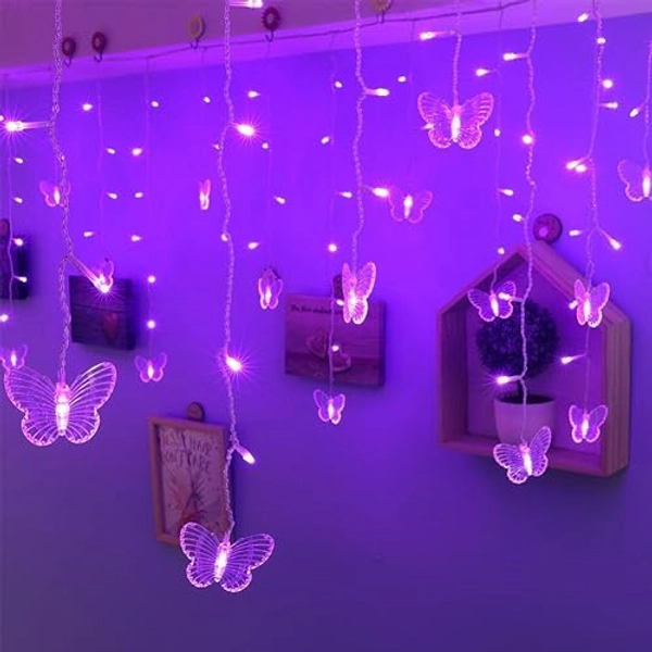 BJYHIYH USB Led Curtain Lights 4.9ft x 1.6ft 8 Modes 10 Butterflies Twinkle Lights for Bedroom Garden Wedding Christmas Decoration(Purple)