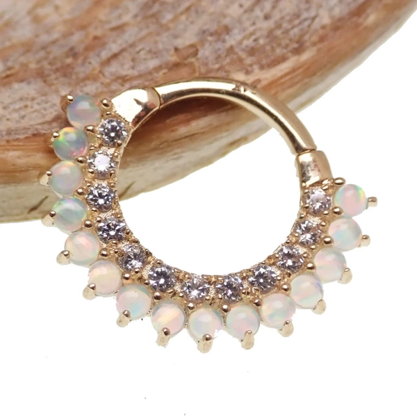 16g Opal & CZ Clicker Septum, Daith Ring, Helix Piercing, Eternity Hoop Piercing, Silver, Gold, Rose Gold Dipped, New Opal Colors Added.... - Etsy