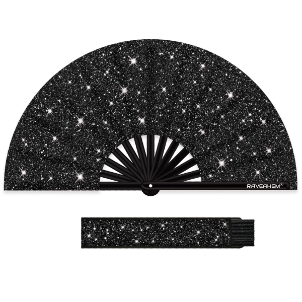 Glitter Large Rave Folding Clack Hand Fan with Holster