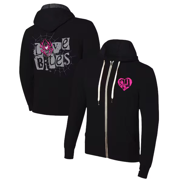 Men's Black AJ Lee Love Bites Retro Full-Zip Hoodie