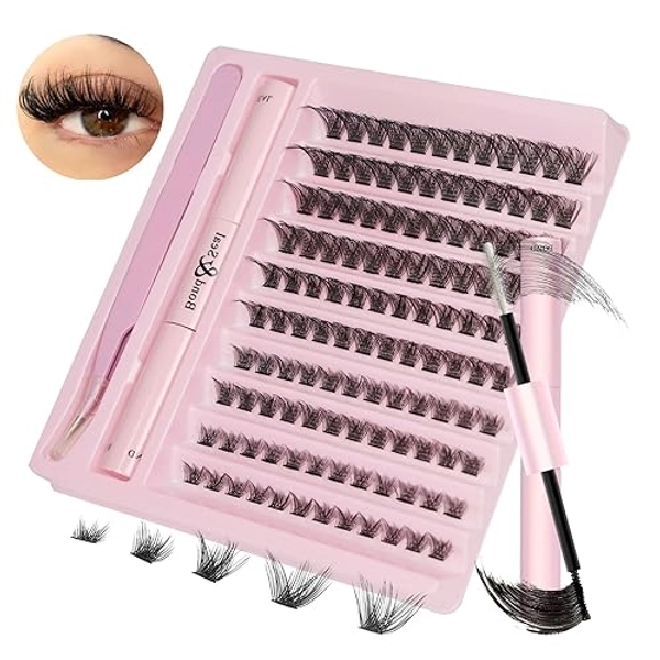 Cluster Eyelash Extensions Kit,DIY Lash Extension Kit Cluster Lashes 100pcs Individual Eyelash Extension Kit with Lash Bond and Seal, Application at Home Lash Extension Kit(120)
