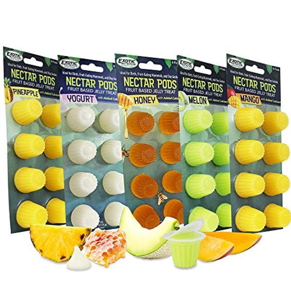 Nectar Pods (Variety 5 Pack) - Calcium-Fortified Jelly Fruit Treat - Sugar Gliders, Marmosets, Squirrels, Parrots, Cockatiels, Parakeets, Birds, Hamsters, Day Geckos, Kinkajous & Other Small Pets…