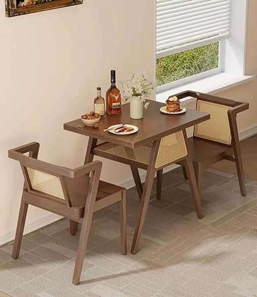 Dining Table Set for 2 Chairs Stackable Small Bistro Table and Chairs Set 3 Piece Solid Wood Concealed table and chair set for condominiums, Dining Room, Patio, Kitchen Compact Space-Saving (Walnut)