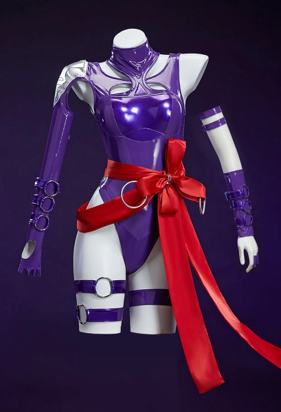 Rival Game Cosplay Costume Ninja Girl Purple Skin Bodysuit with Stocking Belt Premium Ver