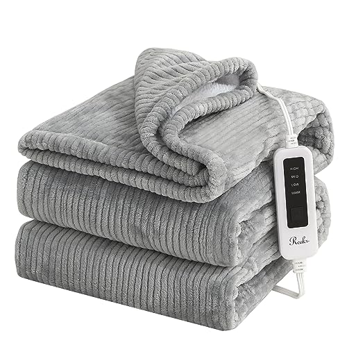 Reaks Heated Electric Blanket Throw - 50" x 60" Heating Blanket with 4 Fast Heating Levels & 3 Hours Auto Off, Soft Warm Flannel Sherpa Blankets for Home Office, ETL&FCC Certification, Light Grey - Light Grey - Throw 50" x 60"