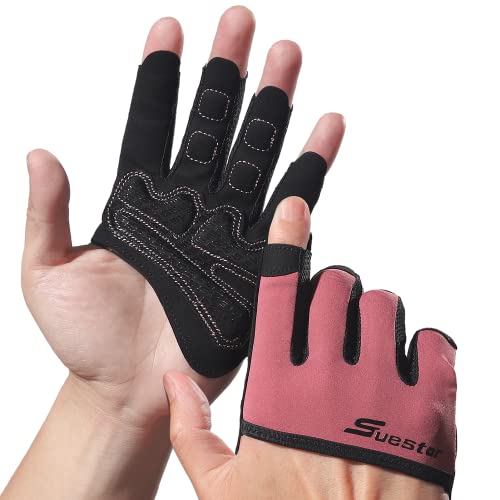 SueStar Partial Weight Lifting Gloves, 3/4 Finger Workout Gloves for Men Women, Full Palm Protection & Silicone Grip Gym Gloves for Weightlifting Exercise Fitness Smartwatch Friendly - Small - Pink