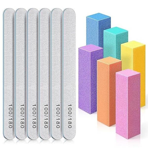 TsMADDTs Nail Buffers and Files, 6PCS Nail Buffer Blocks, 6PCS Nail Files 100/180 Grit, Professional Manicure Tools Kit, Nail Care Tools Kit