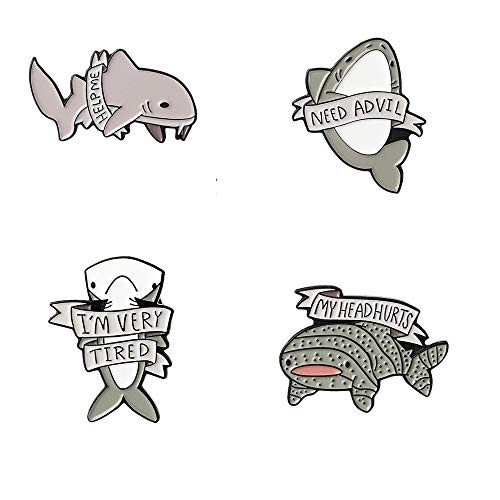 Milcraft 4Pcs Creative Lovely Ocean Animal Brooch Pins Whale Shark Enamel Lapel Pin Lettering Pins Schoolbag Micro Cap Top Lapel Badge
