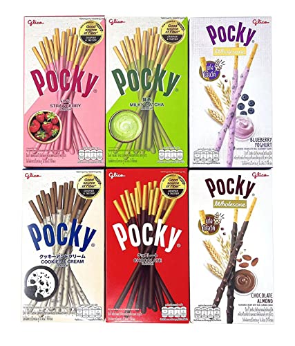 Pocky Biscuit Stick 6 Flavors Variety Pack (Pack of 6) (Total 8.84 oz) - Classic Flavors and Fun New Flavors - Yogurt and Choc Almond