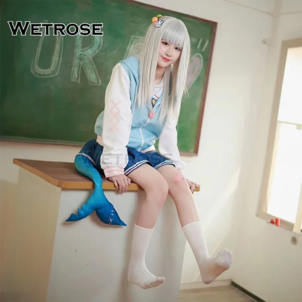 【Wetrose】Gawr Gura JK Cosplay Costume Shark101 New Outfit Hololive Vtuber Holo EN School Uniform Casual Wear  Wig Set Tail - AliExpress 