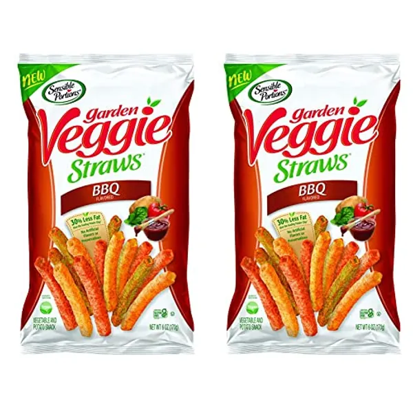 Sensible Portions Garden Veggie Straws, BBQ, 6 Oz (Pack of 2)