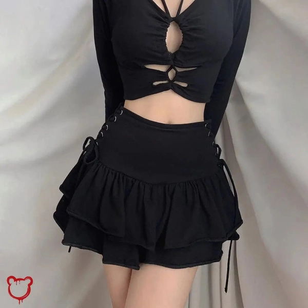 Black Lace Up Skirt