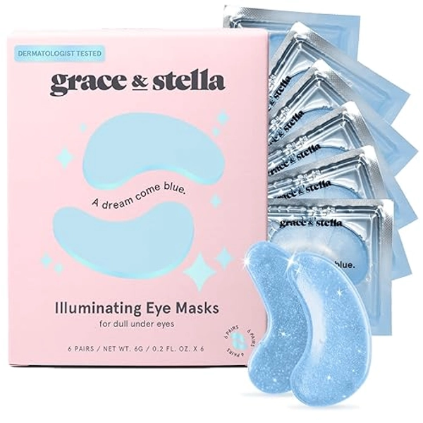 grace & stella Award Winning Under Eye Mask Reduce Dark Circles, Puffy Eyes, Undereye Bags, Wrinkles, Gel Under Eye Patches, Nurse Gifts, Vegan Cruelty-Free Self Care (6 Pairs, Blue)