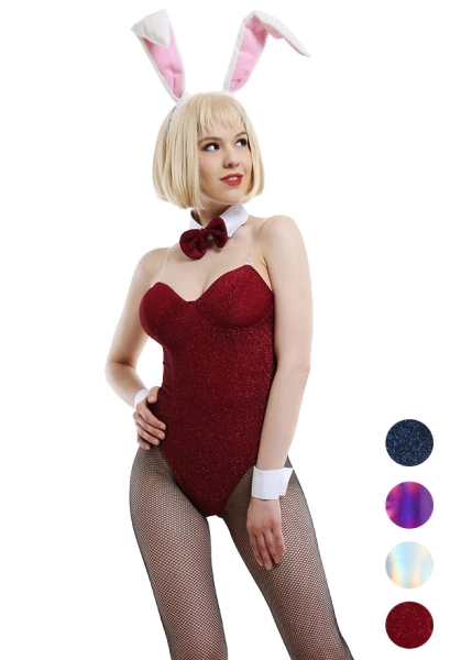 Japanese Style Cute Bunny Girl One-Piece Bodysuit Jumpsuit Outfit Cosplay Costume with Hand Sleeves and Bunny Ear Hair Band