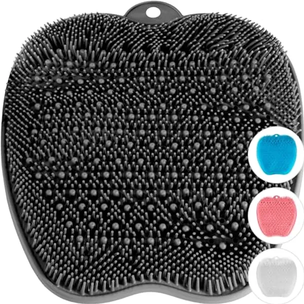 LOVE, LORI Shower Foot Scrubber Mat & Foot Massager with Non-Slip Suction Cups - Cleans, Smooths, Exfoliates & Messages Your Feet Without Bending -Shower Chair Friendly - Grey