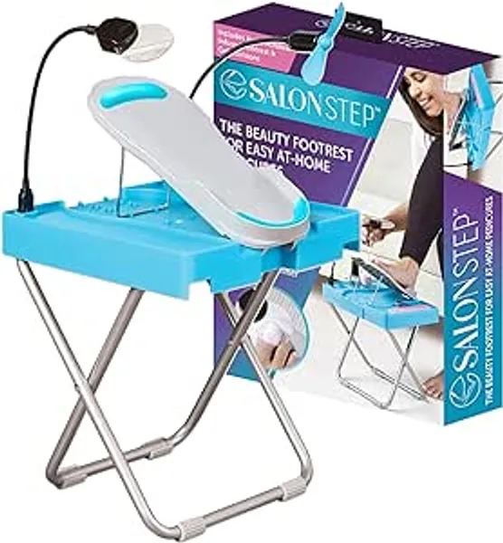 Salon Step The Beauty Footrest for Easy at-Home Pedicures, No Bending or Stretching with LED Magnifier, Drying Fan, Adjustable Foot Rest, Non-Slip Sturdy Legs and Bult-in Storage (Salon Step Deluxe) - Salon Step- Deluxe