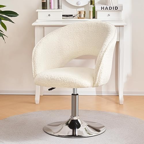 Furniliving White Makeup Vanity Chair, Vanity Chair with Back Sherpa Accent Chair with Base, Height Adjustable Swivel Chairs for Living Room Living Room Chairs Charming Chair Lounge Pub Bar… - White-sherpa