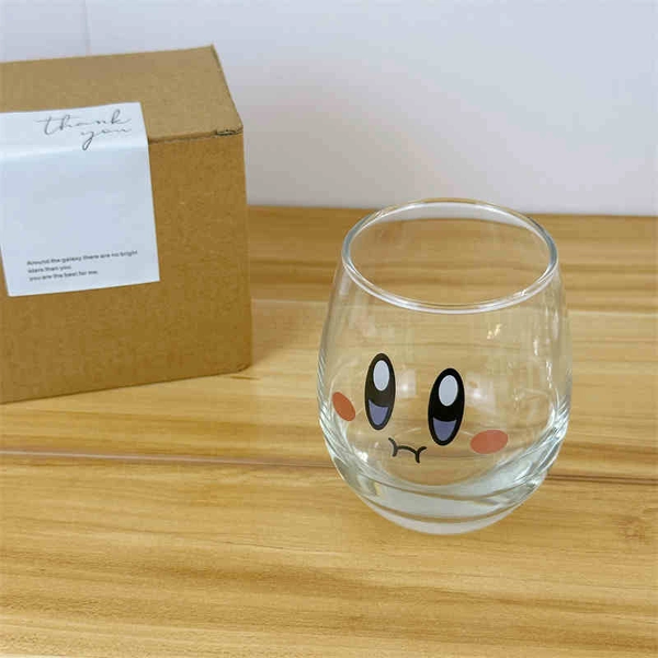 1PC Cute Kirby Glass Cup Transparent Kirby Tumbler Glasses 330ml - B