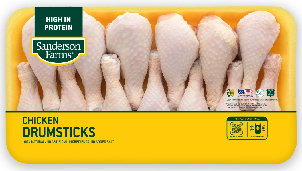 Sanderson Farms Fresh Chicken Drumsticks, Family Pack, 20g Protein, 4oz 112g, 4.25 - 5.5 lb