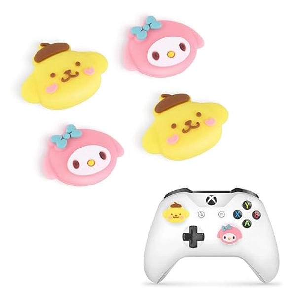 DLseego Cute Anime Theme Thumbstick Caps Grip Accessory,Soft Silicone Thumbsticks Cover Set for PS5 PS4 Xbox 360 Xbox one Controller,Joystick Protection Attachments,4 PCS,Bunny and Yellow Dog
