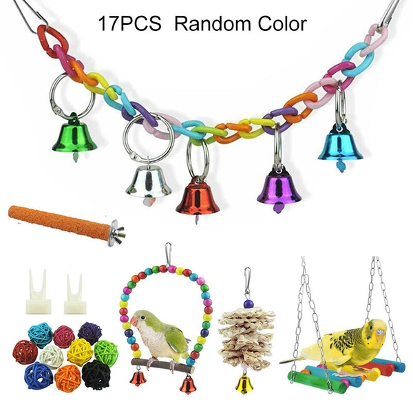17Pcs Parrot Toys Metal Rope Ladder Stand Budgie Cockatiel Cage Bird Toy Set New
