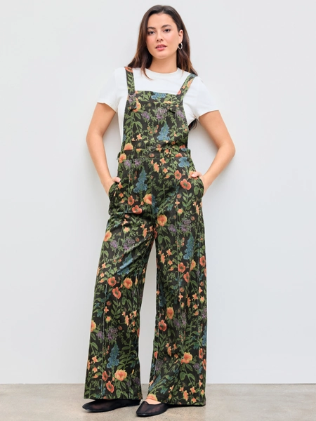 Updated Fabric Corduroy Square Neck Floral Pocket Jumpsuit