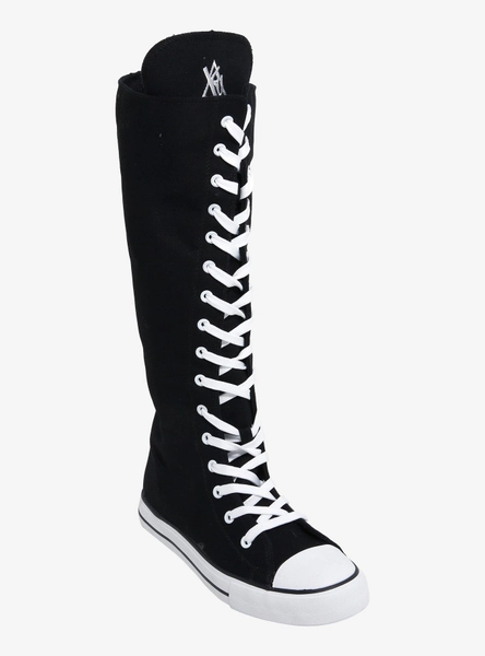 YRU Black & White Rawr Knee-High Lace-Up Sneakers