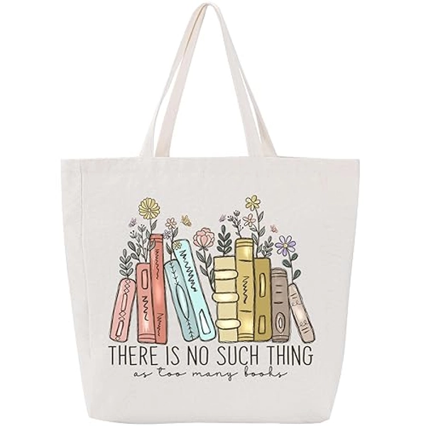 LEADO Canvas Book Tote Bag with Pockets for Adults, Book Lovers Gifts - Christmas, Birthday Gifts for Book Lovers Women - Reading Book Accessories, Librarian, Bookish Gifts, Gifts for Readers