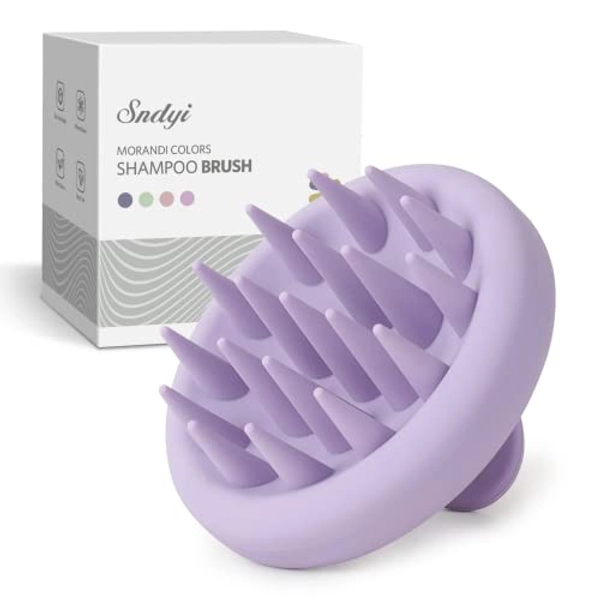 Sndyi Silicone Scalp Massager Shampoo Brush, Hair Scrubber with Soft Silicone Bristles, Scalp Scrubber/Exfoliator for Dandruff Removal, Wet Dry Scalp Brush for Hair Growth & Scalp Care, Gray Purple