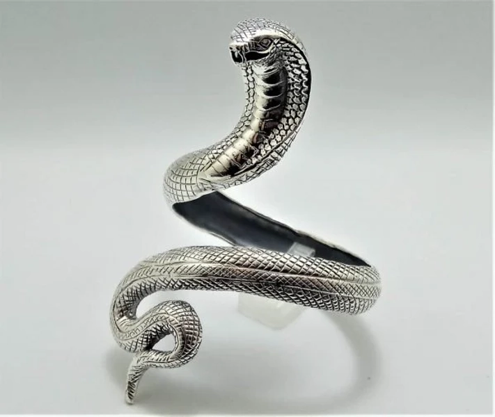 Cobra Snake Bracelet STERLING SILVER 925 Cuff Bracelet Cleopatra Jewelry Arm Bracelet Talisman Amulet Good Luck Heavy 48 grams Adjustable