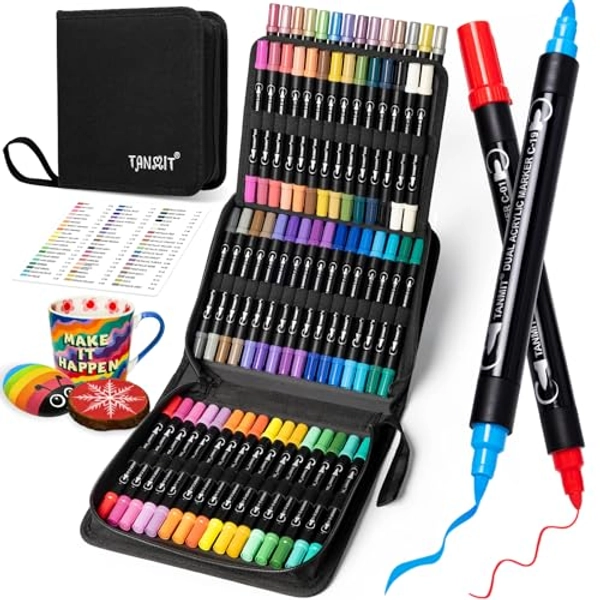 60 Colors Acrylic Paint Pens, Dual Tip Acrylic Paint Markers with Brush Tip and Fine Tip, Acrylic Pens for Rock Painting, Wood, Canvas, Stone, Glass, Ceramic,DIY Crafts Making Art Supplies