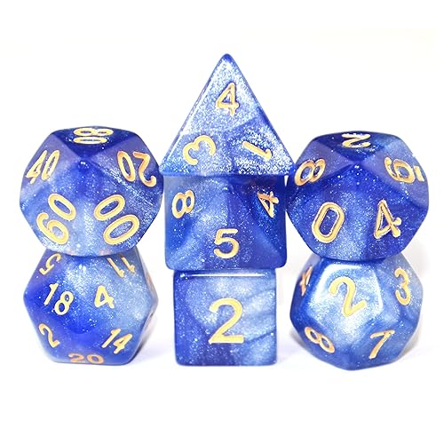 SmartDealsPro Glitter Polyhedral Dice Sets with Pouches for DND RPG MTG Dungeon and Dragons Table Board Roll Playing Games D4 D8 D10 D12 D20 (Blue-White) - Blue-white