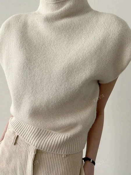Winter French Elegant High Neck Loose Casual All-Match Sleeveless Knitted Sweater Vest