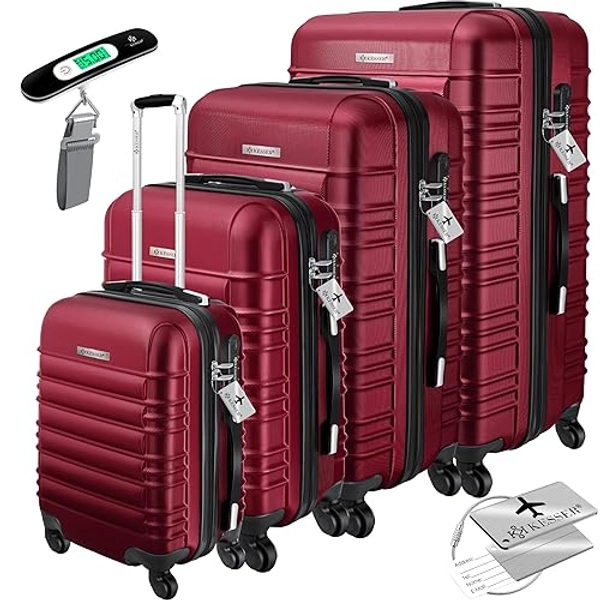 KESSER® 4tlg. Hartschalenkofferset Hard Shell Basic Hartschalenkoffer Trolley Koffer Reisekoffer Reisekofferset Gepäck Rollkoffer Schloss 4 Rollen ABS-Hartschale Teleskopgriff S-M-L-XL