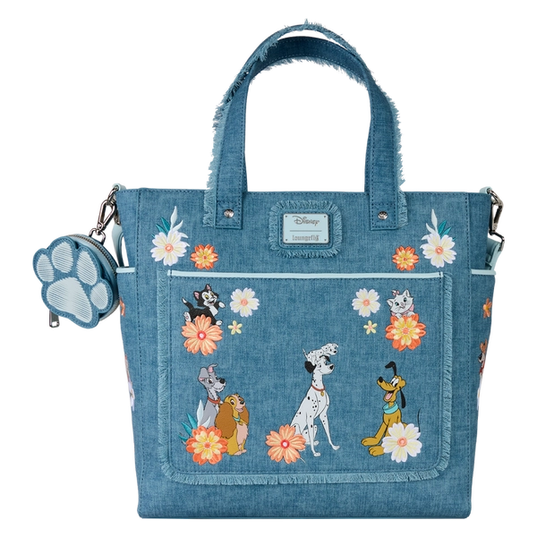 Disney Dogs & Cats Floral Faux Denim Convertible Backpack & Tote Bag with Coin Bag