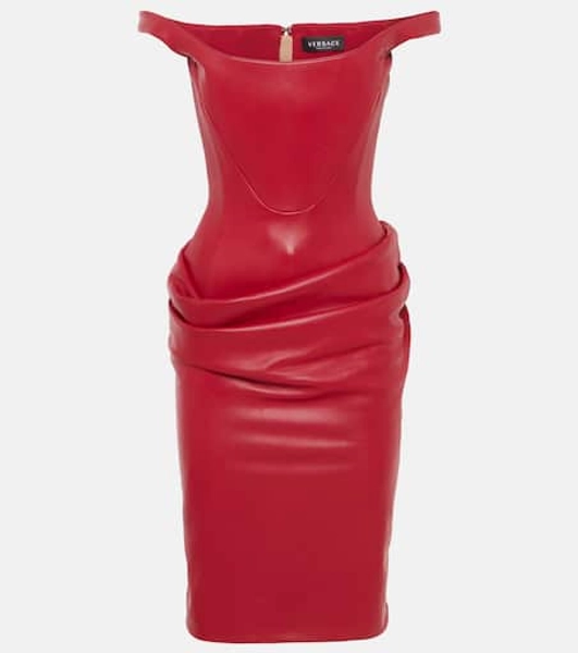 Draped leather corset minidress