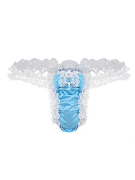 Men's Lace Sexy Spandex Thong - Blue