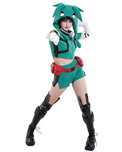miccostumes Women's Fullset Anime Hero Cosplay Fighting Sportswear with Plush Hat Moving Ears Leg Covers Neck accessory - Large - Green