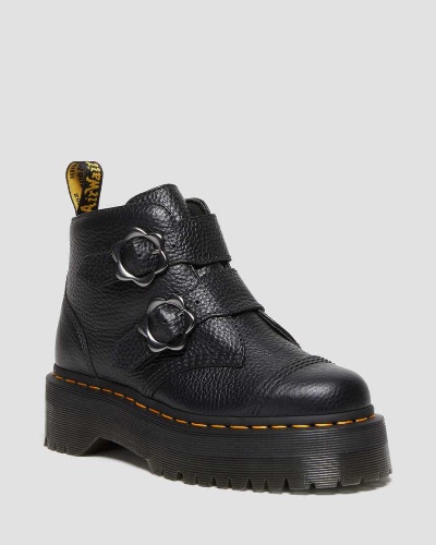 DR MARTENS Devon Flower Buckle Leather Platform Boots