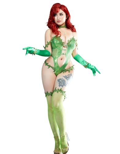 Mobbunny Anime Cosplay Costume for Women Vine Style Outfit Green Fairy Bodysuit Bodycon with Socks Gloves and Choker - X-Large - Green