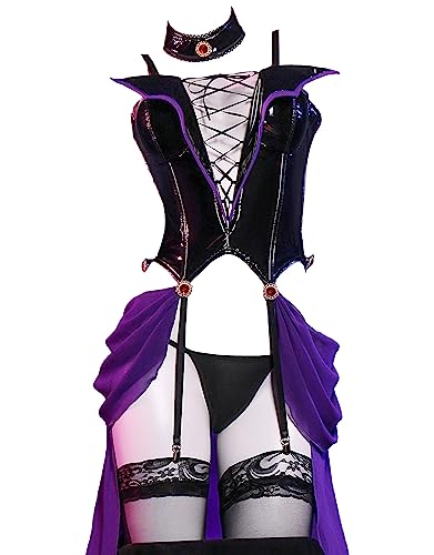 miccostumes Women Adult Costume Anime Cosplay Lingerie Set Corset and Thong with Choker and Thigh Socks - X-Large