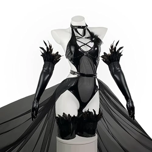 KORURACLUB Raven witch dress（7-Piece Set） Black premium pu cosplay lingerie Raven Costume Lingerie