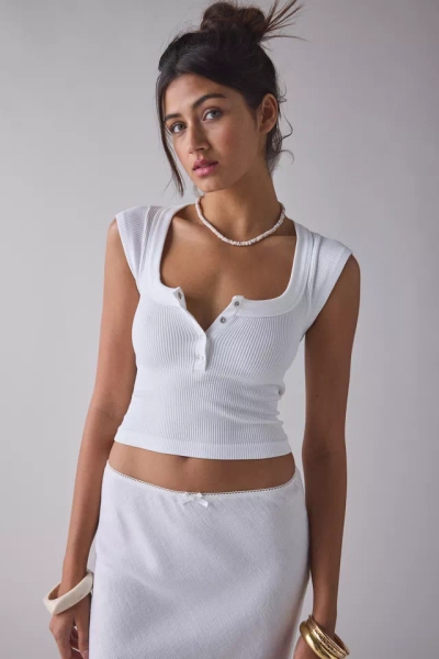Out From Under Sally Square Neck Seamless Knit Henley Tee