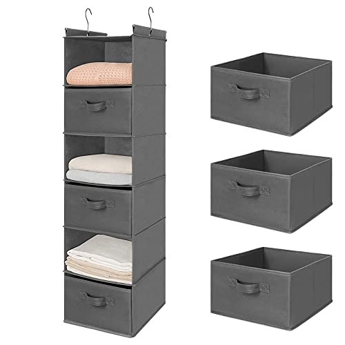 MAX Houser 6 Tier Shelf Hanging Closet Organizer, Closet Hanging Shelf with 2 Sturdy Hooks for Storage, Foldable (Grey-D3) - Charcoal