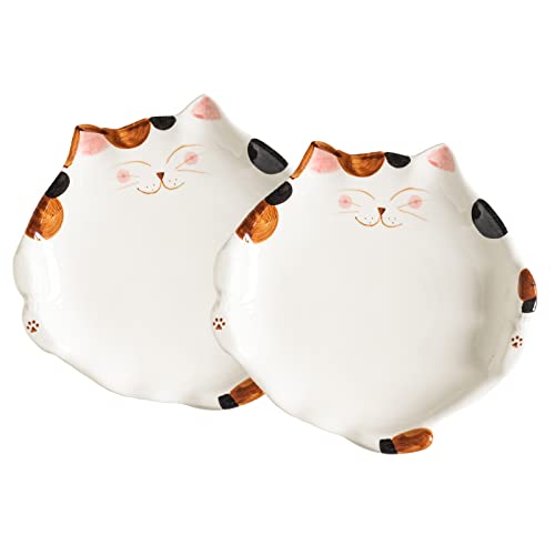WUYIAZHI Cat Shaped Plates for People, Japanese Ceramic Cat Serving Plates for Appetizer, Dessert, Snacks and Salad, 8 Inch Cat-Themed Dishes Set of 2, Cute Cat Gift for Women and Men - Casual