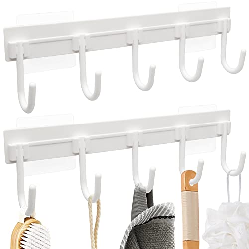 Heavy Duty Wall-Hooks 60lbs,Set of 2 Adhesive Towel-Rack with 5-Tri Hooks for Bathroom-Organizer,Coat-Rack-Wall-Mount,Over-the-Door-Hooks,Home & Kitchen-Organizer-and-Storage,Dorm-Room-Essentials