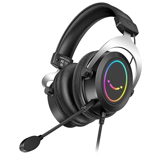 FIFINE RGB Gaming Headsets,Comfortable Over-Ear Headphones with Microphone,Wired Audio Jack Connection,Leather Passive-Noise-Cancelling Earcups, for PC PS4 PS5 Xbox Gamer Ampligame H3