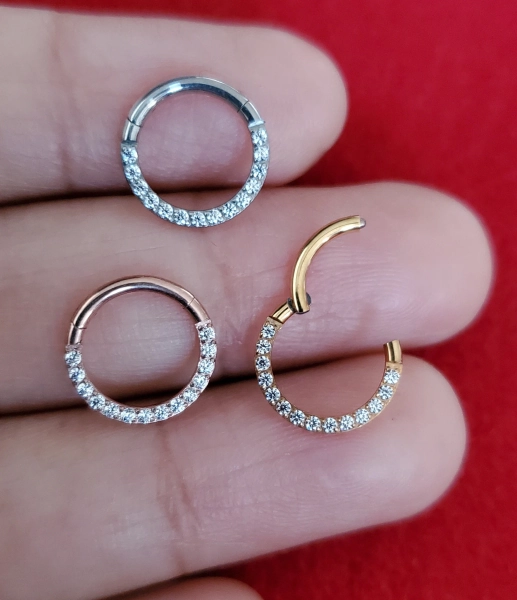 16g Septum Ring CZ Paved Jeweled Ear Cartilage Septum Clicker/ Daith Ring/ Hinged Septum/Septum Jewelry