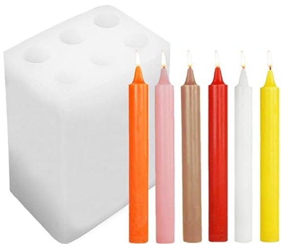 TOPYS 6 Holes Long Cylinder Silicone Candle Molds, Pillar Cylinder Shape Mold for Aromatherapy Candle Soy Wax Soap Clay Craft Plaster Resin Handmade Crafts Gifts Birthday Cake Decor(5.9in) - 6 Holes Long Cylinder