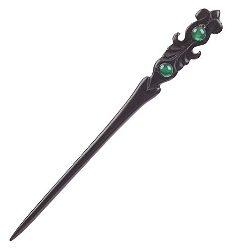 TOP SEWING Ebony Double-faced Jade Sword Hairpins Handmade Carved Wooden 7.08" Hair Sticks for Women Chinese Hair Chopsticks for Long hair 1 Pack - Jade